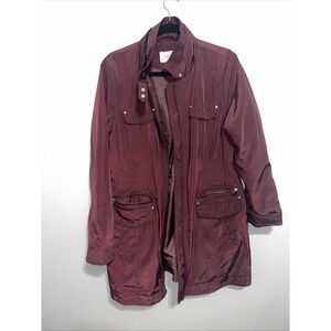 Laundry by Shelli Segal Cinched Waist Maroon No Hood /L Long Rain Jacket Coat PP